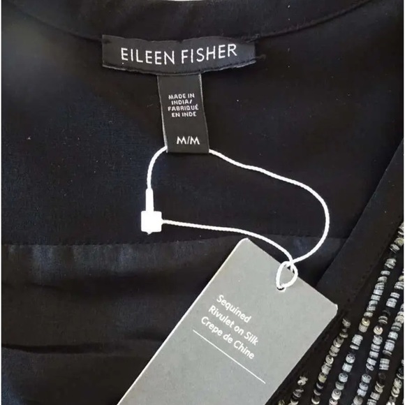 $398 Eileen Fisher Sequin Rivulet Dress Medium Black 100% Silk Vintage Quality - Picture 12 of 16